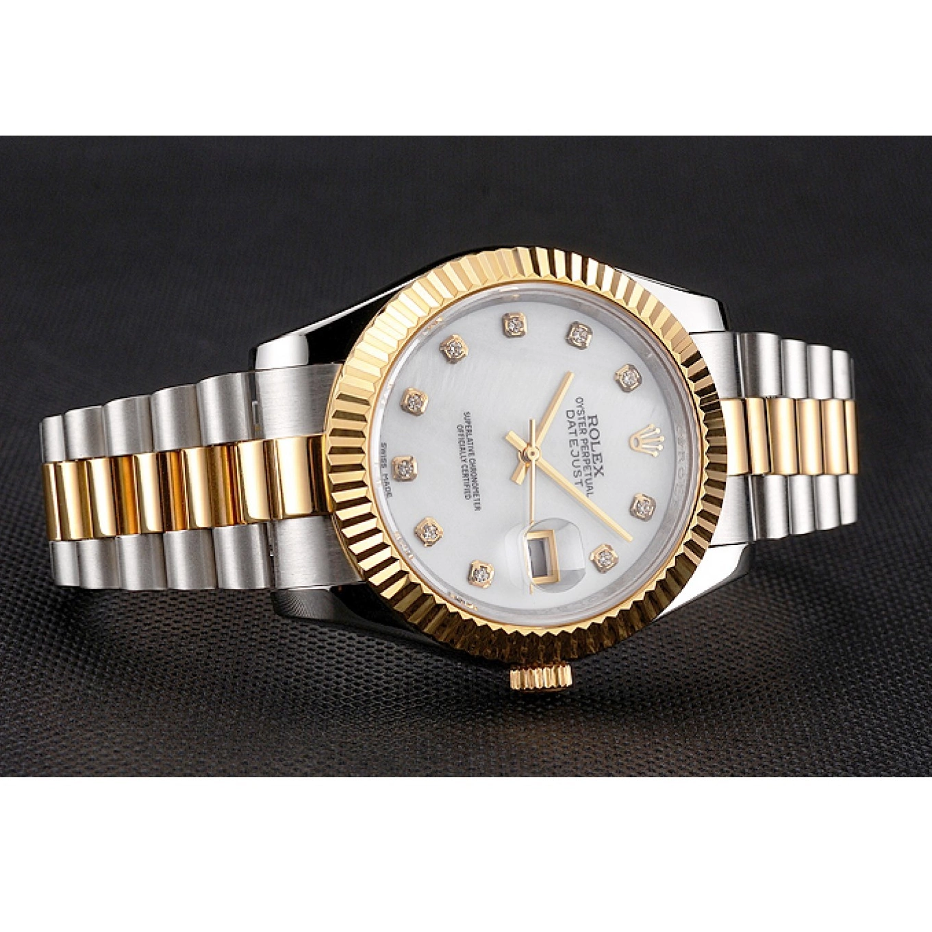 Aaa fake watches Swiss Rolex White Datejust Hour Bezel Two Tone Marks Stainless Gold Diamond Steel Dial Bracelet Case 0514
